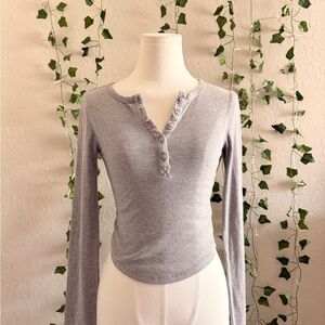 Urban Outfitters Light Gray Long Sleeve Buttoned Top